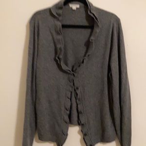Ruffled neck gray cardigan